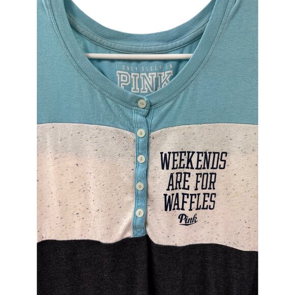 🌸3/$15🌸Victoria Secret Pink Color Block Tee Weekends are for Waffles sz XS - Picture 3 of 5